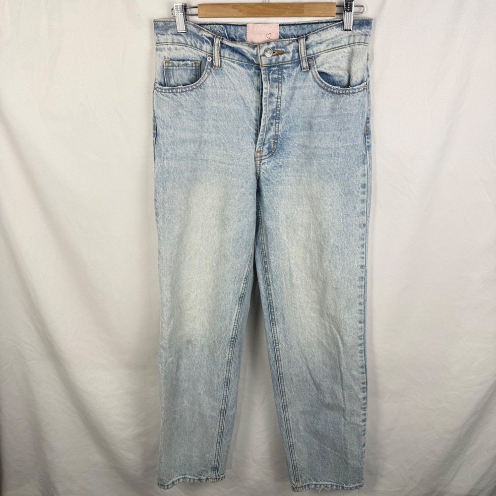 Revice Light Wash Button Fly Straight Leg Jeans 27" High Rise Relaxed Baggy